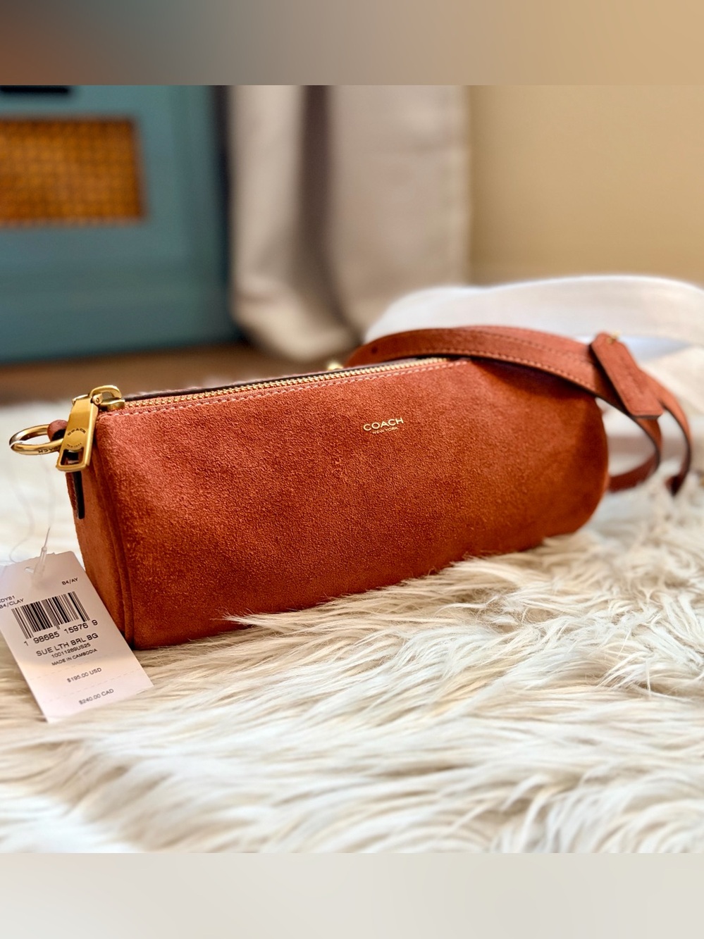 Coach Suede Barrel Crossbody in Clay